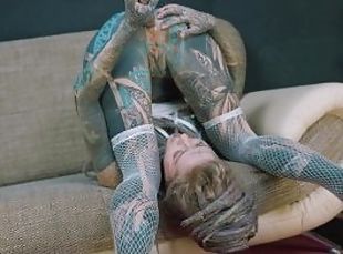 Tattoo girl masturbating with BIG STEEL TOY, ANAL masturbation, gape, prolapse, alternative, goth