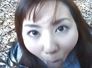 Hungry hungry Japanese whore eats a hairy cock in public
