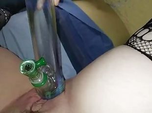 NaughtyNicole pussy gives fat bong hits from beaver bong