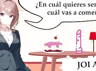 JOI anal hentai en español. El dilema de la polla y la tarta. Video completo.