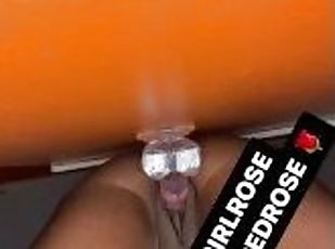 Ebony goes crazy riding dildo