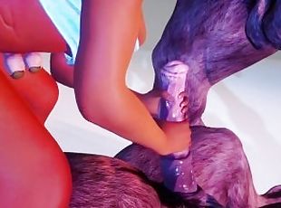 3 furry monsters with huge cocks and one tanned girl