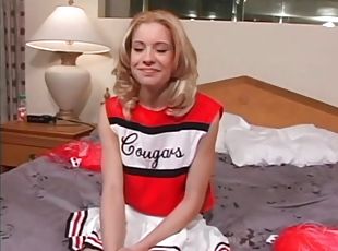 Slim blonde cheerleader sucks dick