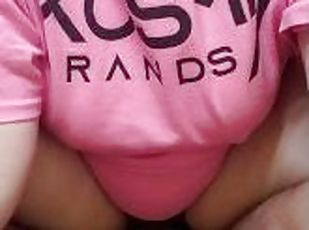 Kris rides Johnny reverse cowgirl. Her tight hairy pussy keeps pushing out my cock.