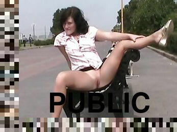 Public posing by naughty chick in heats
