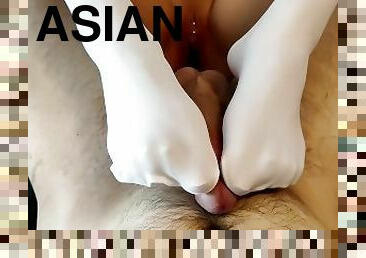 asiatisk, fitta-pussy, student, amatör, par, fötter, slyna, strumpor, fetisch, kinesisk