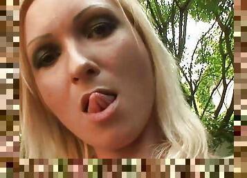 An skinny German blonde gets her throat and pussy destroyed by a thick cock