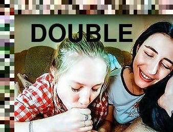 Easter Double Blowjob - Threesome Cocksucking and Cum Swap