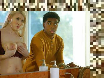 Black hunk ends up fucking this busty teen in both her holes