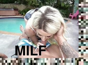 Big Titty Blonde Milf Kit Mercer Sucks Step-Son's Big Dick Poolside