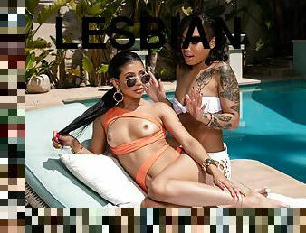 Who wanna swim in the pool next to naughty latina babes having lesbian fun?