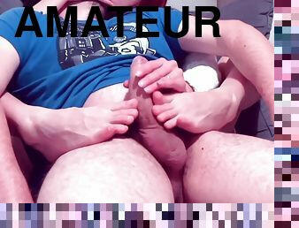 I Made A Cum Fountain Out Of His Cock With My Hands & Feet Reaching From Behind His Back