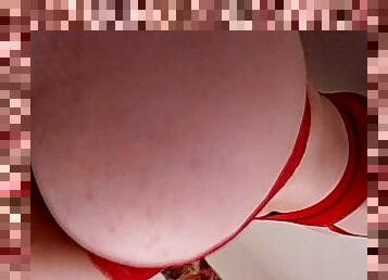 Femboy teases her sexy ass in Red Panties