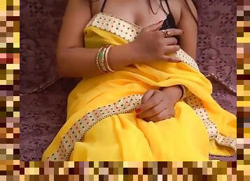 Yellow hot saree model