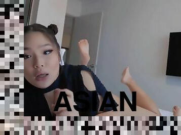 A hungry asian woman with horns sucked a big dick