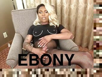 Trans ebony spanks her booty before tugging