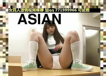 Asian shy teen shows her white panties