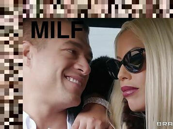 Milf bridgette b sucks xander's cock on the backseat