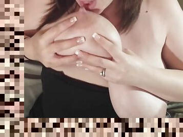 Selfsucking big lactating tits