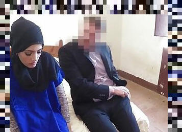 Amateur arab babe in hijab fucked for cash