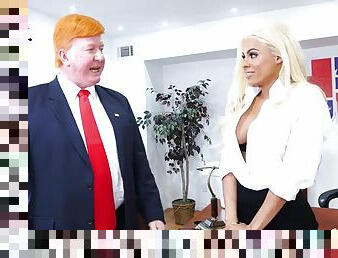 Blonde MILF makes out with president in XXX parody scene