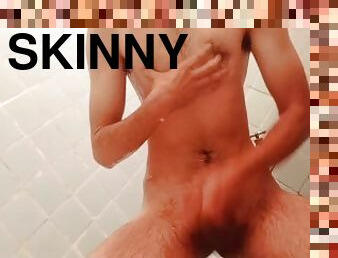 Pee and shower skinny boy with perfect body and nice dick
