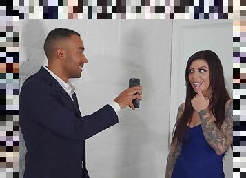 Karma RX is making a lot of eye contact while sucking two men