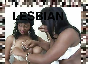 Pussy licking and anal toying action in lesbian vid with two busty ebonies