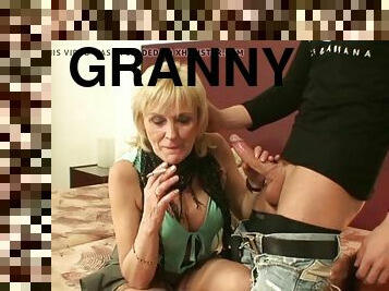 Blonde 70 years old granny in pantyhose