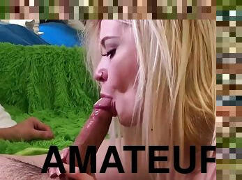 Blonde sucks cock cum in mouth