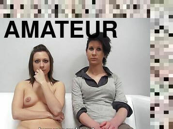 Amateur girls go lesbian on casting