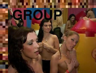 Hot babes with bare tits group sex party