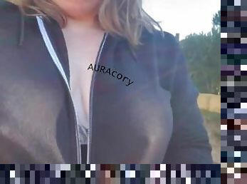 Creamy tits pop out on a walk