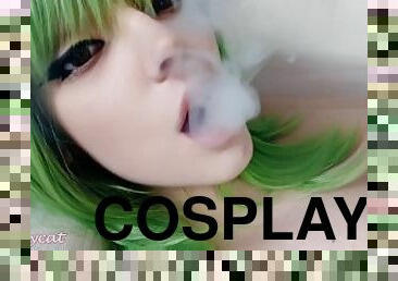 Green Anime Girl Smoking CLOSE UP (full vid on my 0nlyfans/ManyVids)