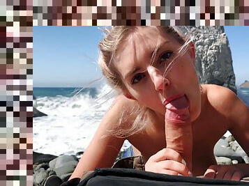 Russian teen girl swallows hot cum on Californian public beach - Eva Elfie - Eva elfie