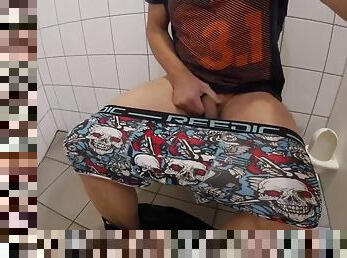 Horny at work 2: sitting on the toilet and jerking off my dick