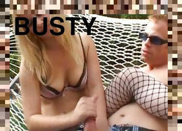 Busty blonde is fucking hard in the garden