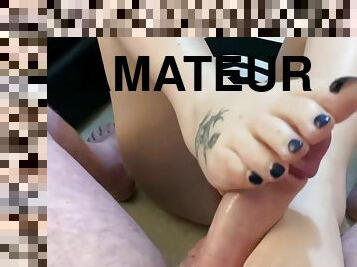 Filthy Step Mom Loves Giving A Foot Job With A Very Creamy Ending