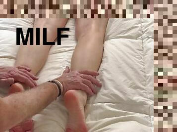 PART TWO : Hot MILF wife gets a foot massage masturbating and has a great orgasm. POV