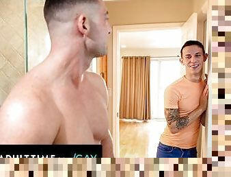 ADULT TIME - Lucca Mazzi Caught BF's Twink Latino Stepbro Des Irez Jerking Off To Him In The Shower!