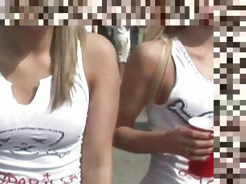 Sexy babes wear hot outfits to a parade