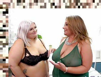 Hot scissoring of chubby lesbians BBWs Tiffany Star and Mia Cummins