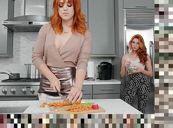 Redheads share marvelous morning oral fun in the kitchen