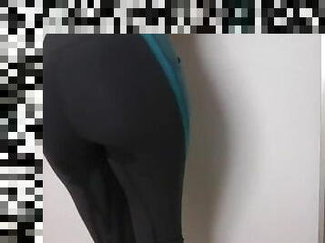 Trying to hold bladder as long as possible with tight leggings on, desperate wetting pants girl