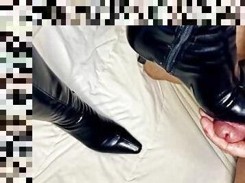 My Bruno" gets his NICE COCK kicked around by my BLACK LEATHER BOOTS!!!