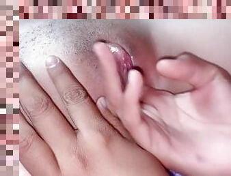 First lesbian juicy pussy eating and fingering close-up!