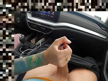 Wife Gives Amazing Handjob While Driving A Car!