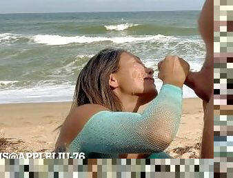 Slutty wife takes standup facial at the beach OnlyFans @ Appleliu-76