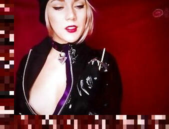 blondine, latex, domina, leder, neckend