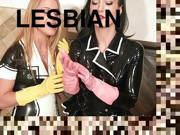 lesbiana, ciorapi, blonda, fetish, latex, bruneta